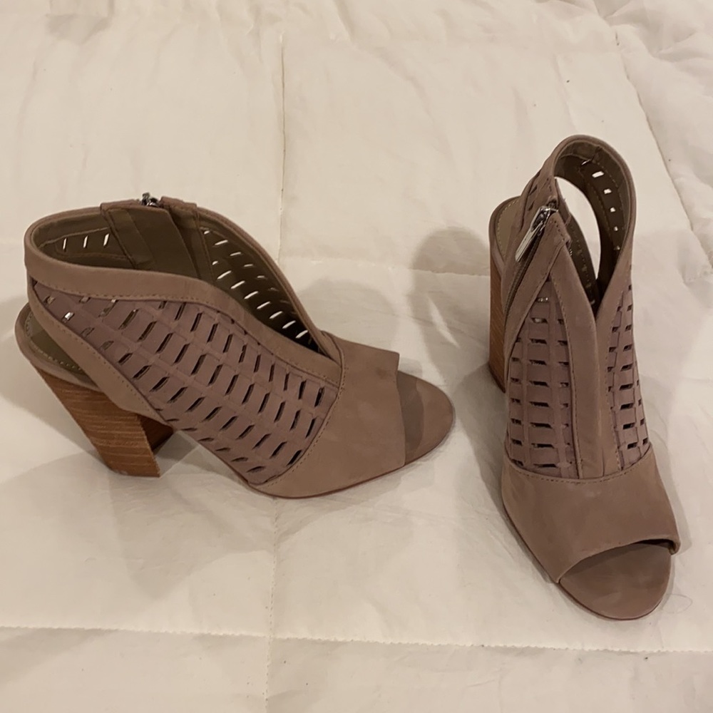 Vince Camuto Tan Suede Peep Toe Heels